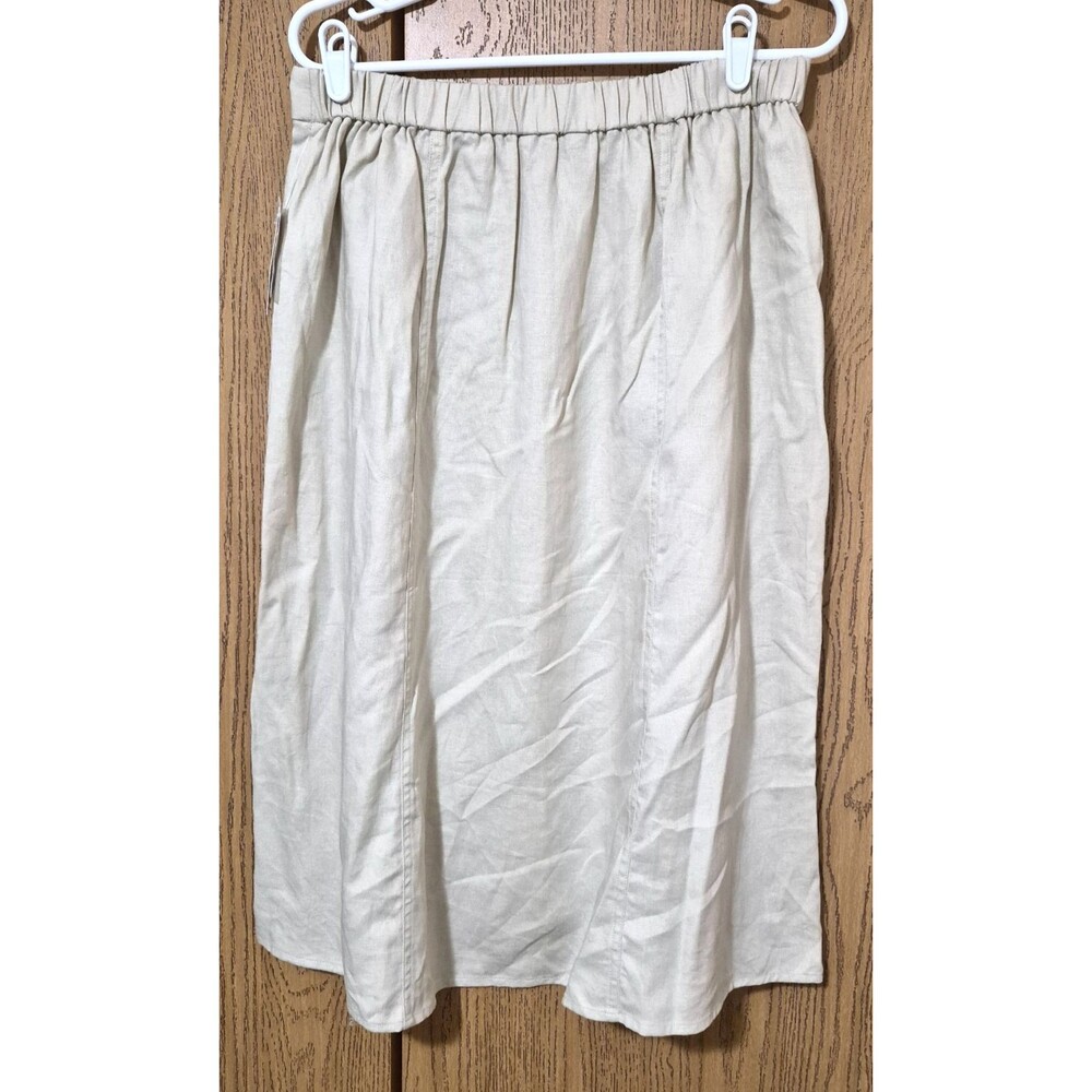 Ophelia Roe Women's Beige Mid Length Linen Skirt Elastic Waist M NWT - Picture 2 of 2